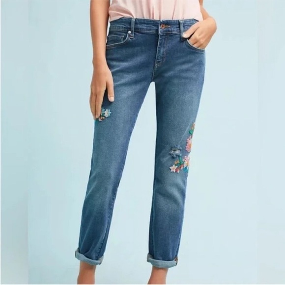 Pilcro and the Letterpress Boyfriend Jeans with Floral Embroidery - Picture 2 of 15